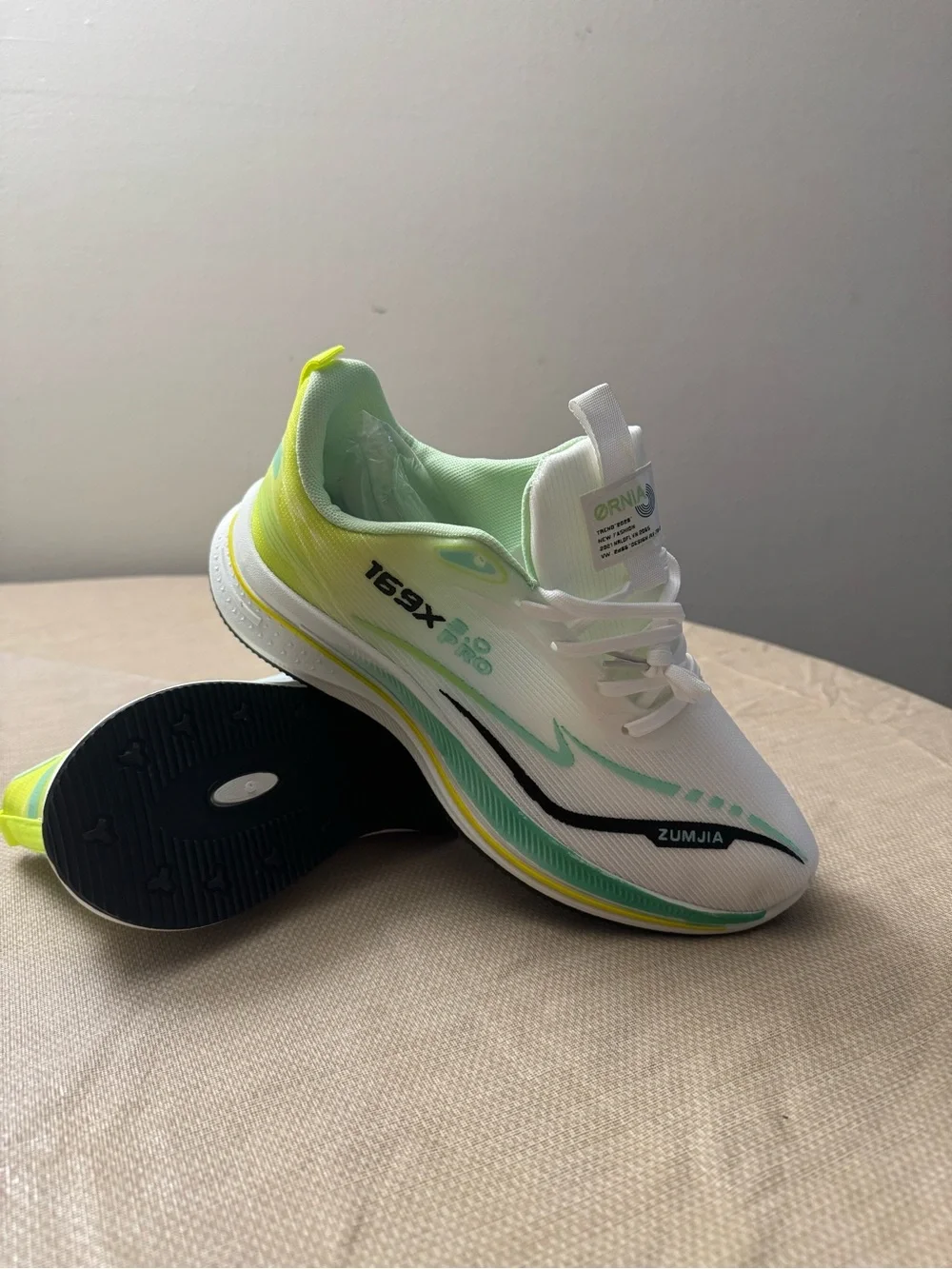 Amazon Men's White and Neon Green Sneakers